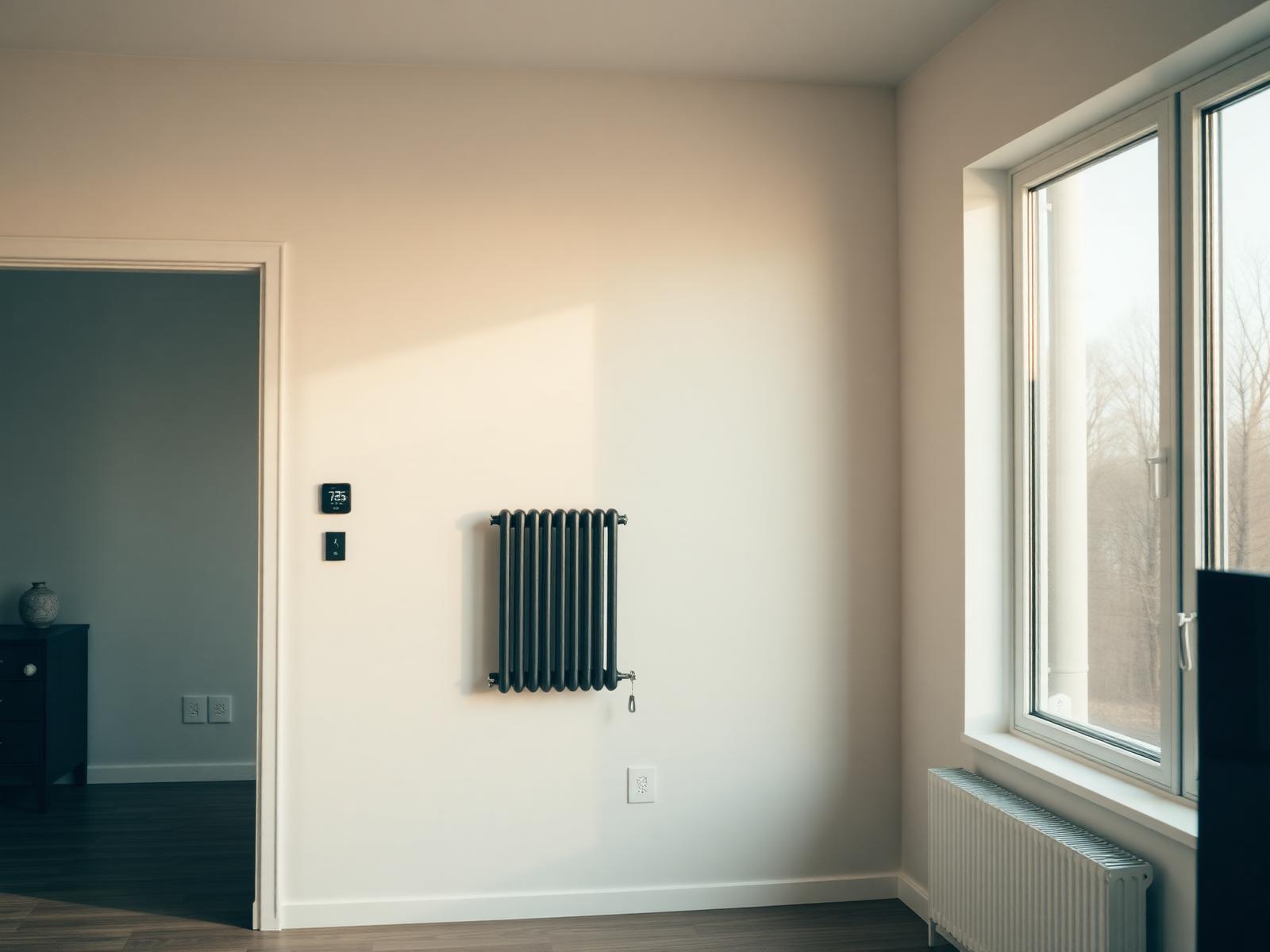 Modern interieur met radiator en thermostaat